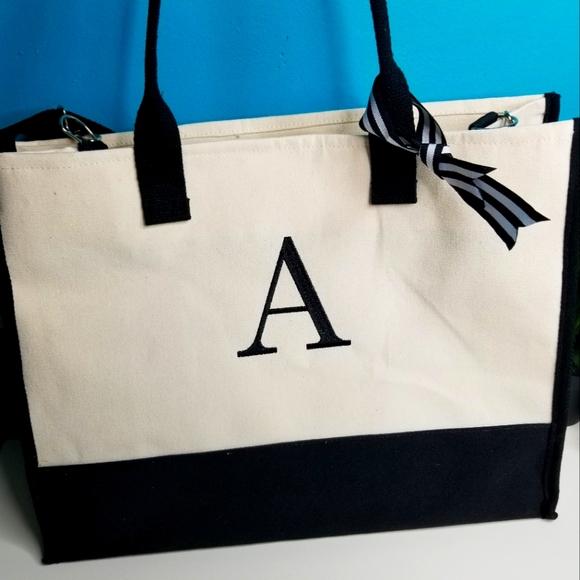 Handbags - Monogrammed Black & Ivory Tote Bag